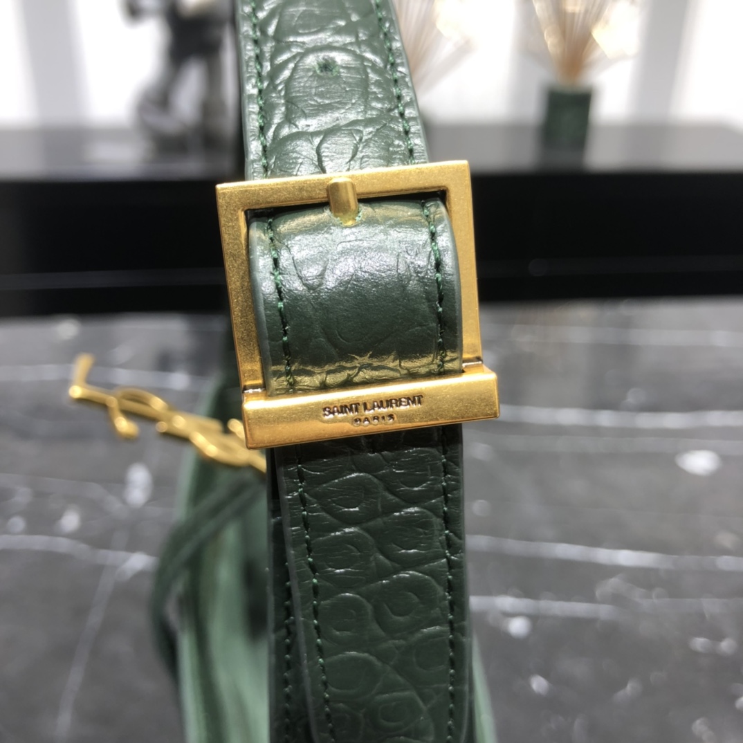 Saint Laurent LE 5 A 7 Crocodile Embossed Calfskin Shoulder Bag Handbag Army Green 657228 